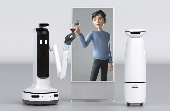 (De izquiera a derecha) Samsung Bot Handy, AI Avatar y Samsung Bot i.