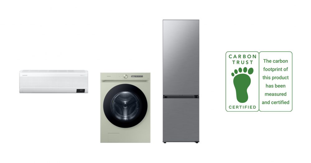 삼성전자 세탁기·냉장고·에어컨 제품과 탄소발자국 인증 로고