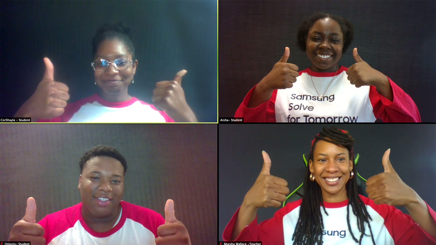 Four African American students shown in a virtual meeting