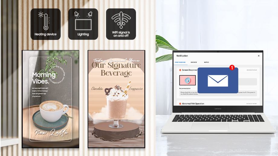 Samsung VXT CMS used to display signs for a cafe