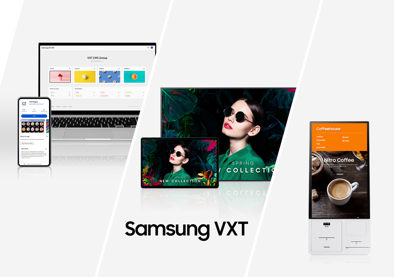 Samsung VXT used to display signs for fashion and coffee