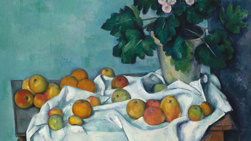 폴 세잔(Paul Cézanne)의 ‘사과와 프림로즈 단지가 있는 정물 (Still Life with Apples and a Pot of Primroses)’